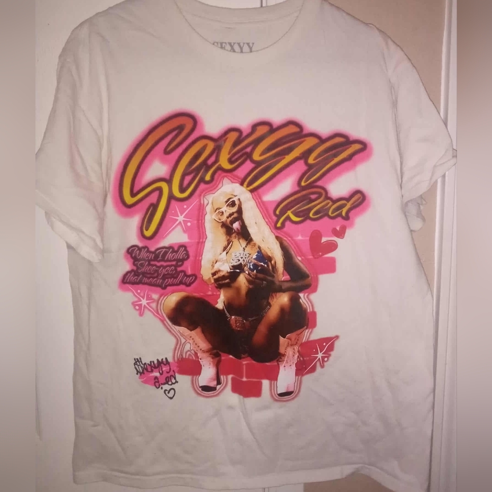 White Graphic Tee with Pink and Red Design